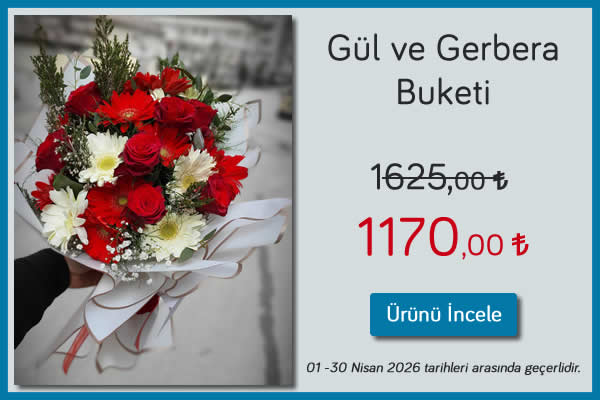 Gül ve Gerbera Buketi 01 - 30 Nisan 2025 tarihleri arası geçerli, Kütahya çiçekçi
