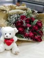 Çiçekçi - Minik Ayıcık ve Kırmızı Gül Buketi